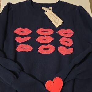 Nanette Lepore Navy Sweater with Pink Lip Motif
